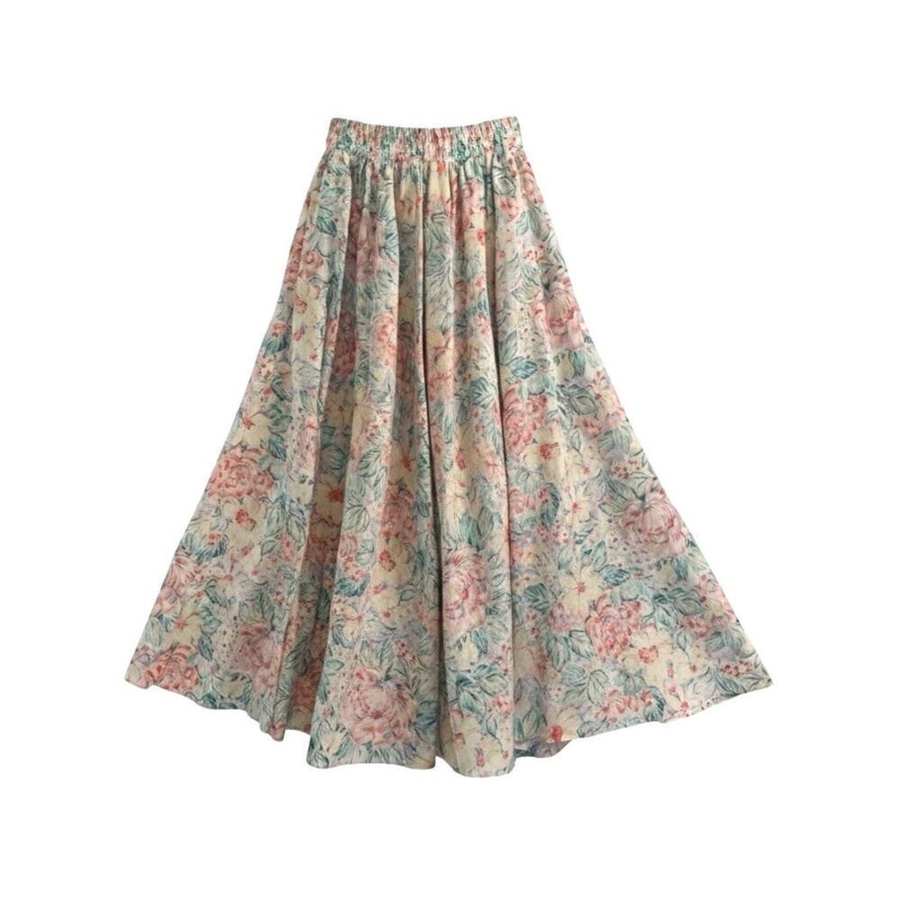 L.L.BEAN Vintage Pastel Floral Midi Circle Skirt Size Petite Small